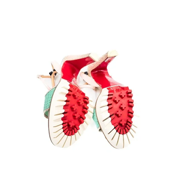 Christian Louboutin Discoport Pastel Ankle Strap Lug Block Glitter Heels EU 37 - Picture 8 of 8